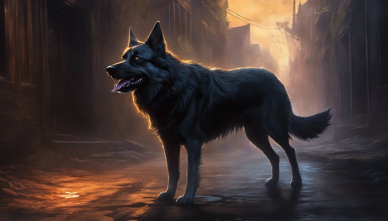 A fierce, snarling dog in a dark, empty alleyway. A fierce, snarling dog in a dark, empty alleyway.