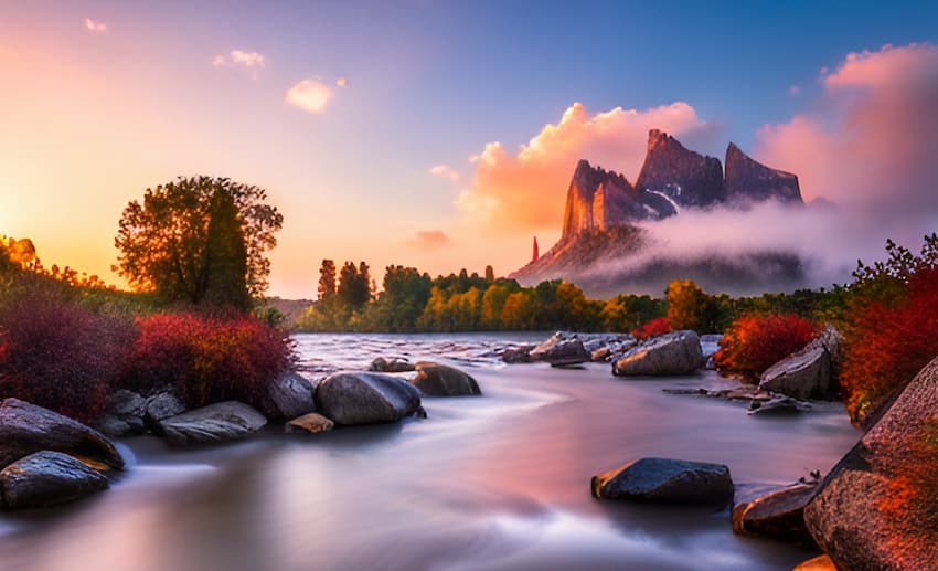 beautiful pink river landscape in a dream